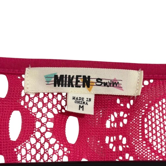 Miken Swim Pink Crochet Lace V-Neck Empire Waist Cover Up Dress Size Medium NWT - Picture 4 of 7